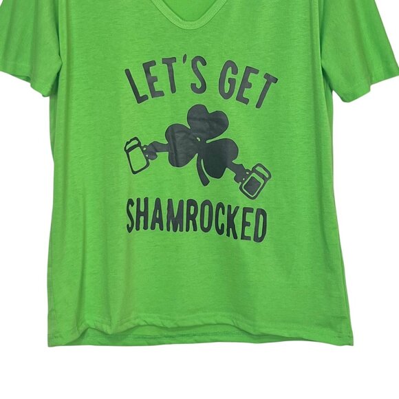 Lets Get Shamrocked St. Patricks Day Tshirt V-Neck Green Size Medium New - Picture 4 of 9